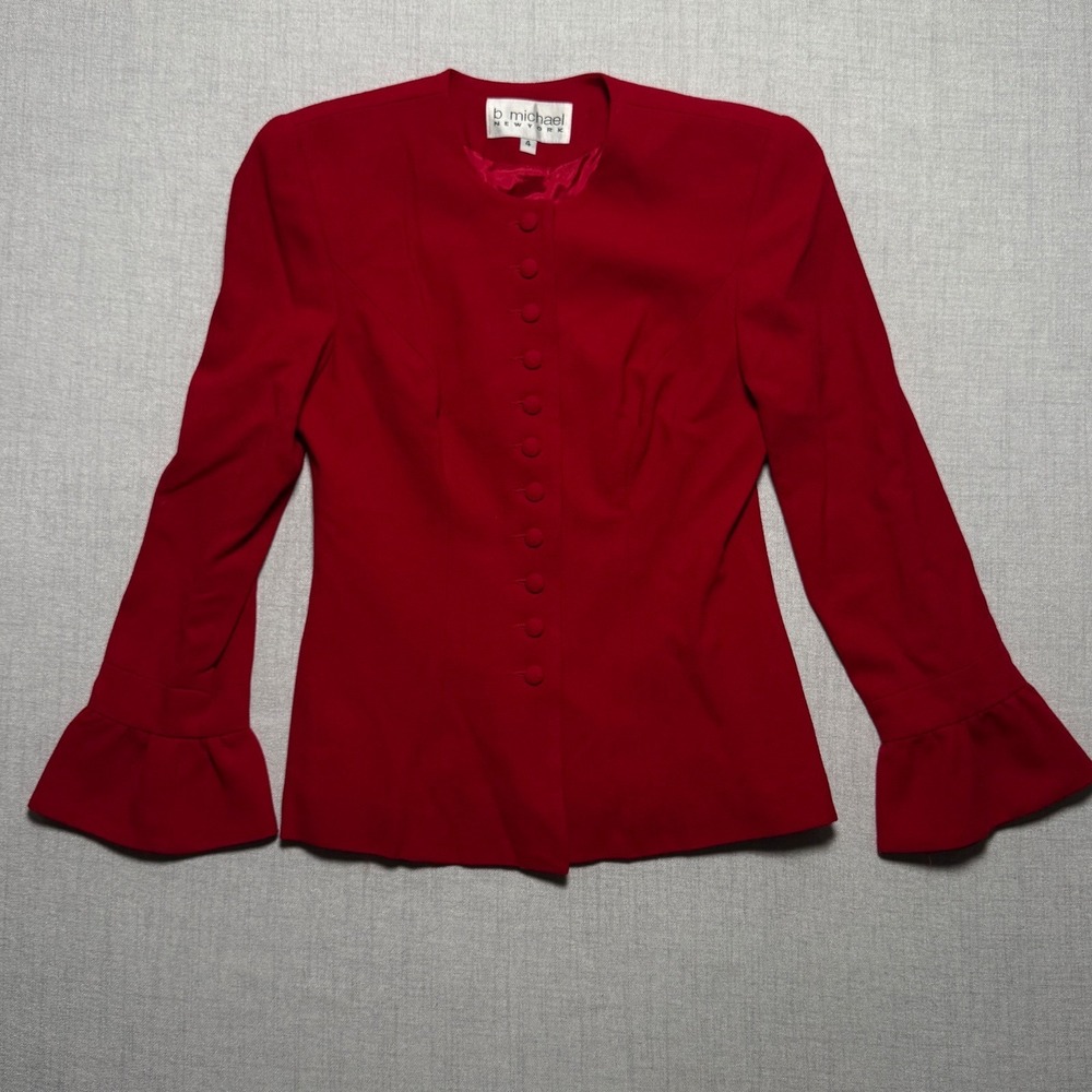 Vintage B Michael Bell Sleeve Blazer Red Button Lined Jacket Coat Size 4